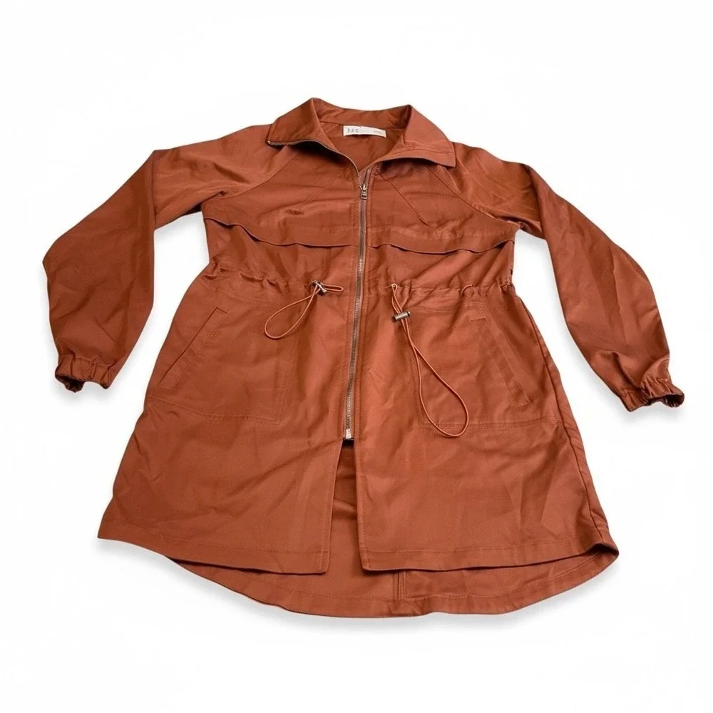 BKE Women's‎ Small Rust Brown Utility Jacket Drawstring Waist Zip Front Collar